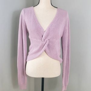 Front twist V neck sweater lavender